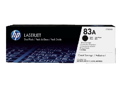 HP 83A 2-pack Black Original LaserJet Toner Cartridge (CF283AD)